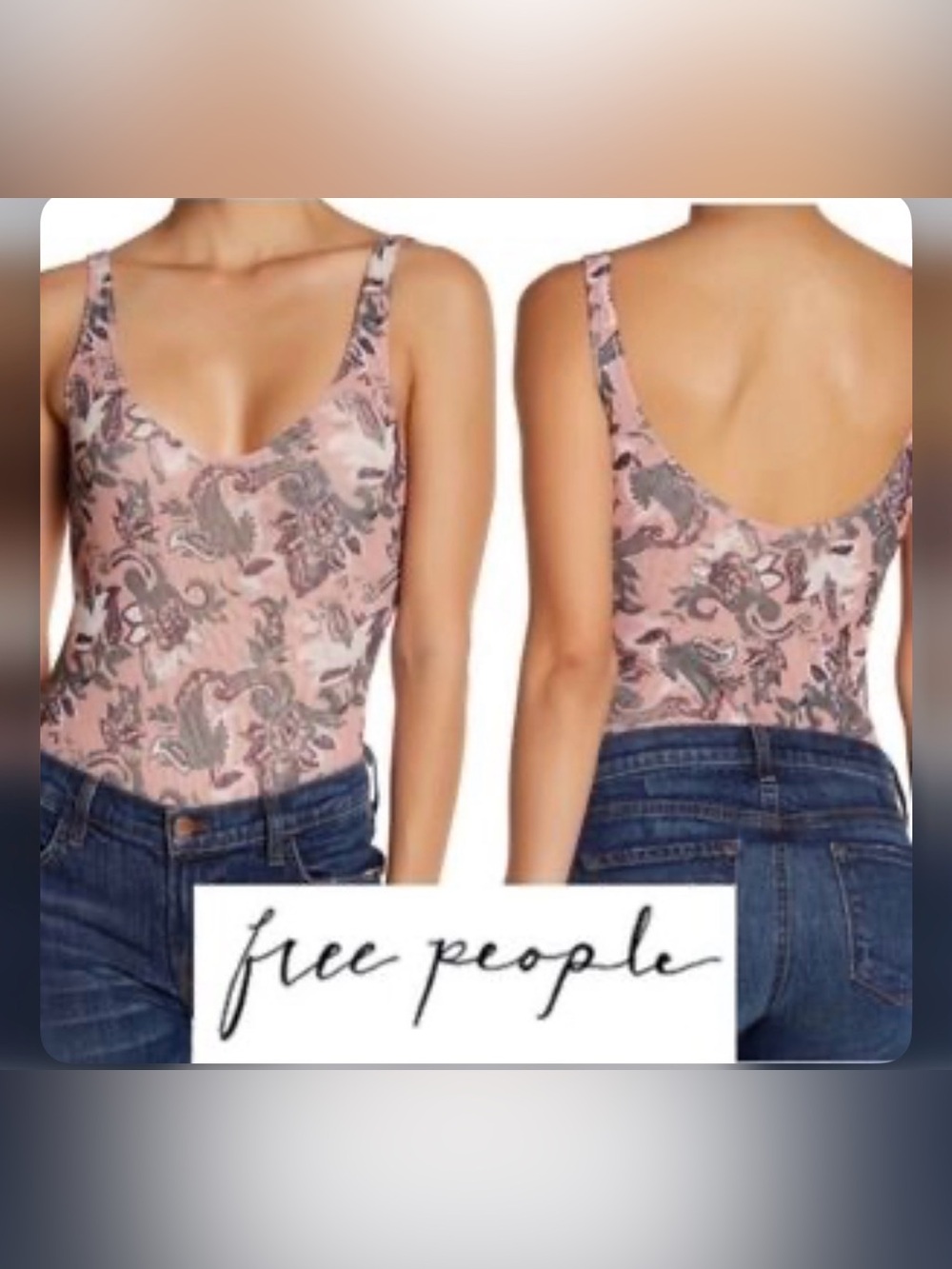 Free People Pink Paisley Scoop Neck Bodysuit